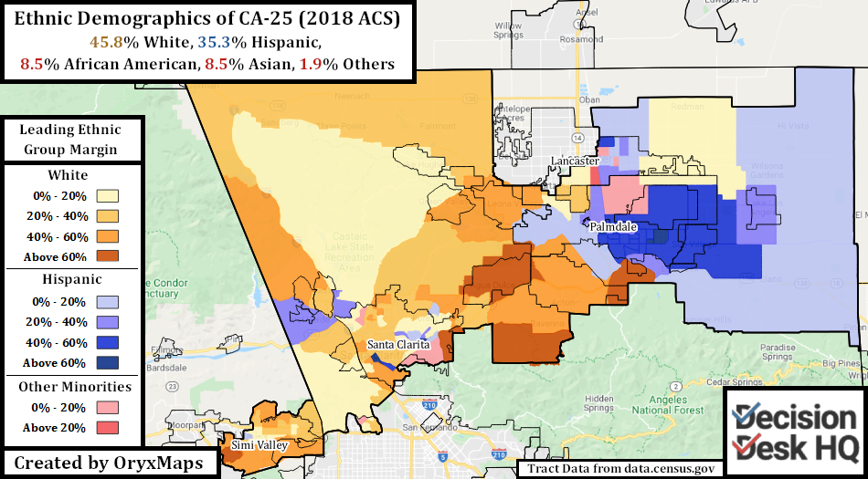 Ethnic Data Breakdown of CA-25, 2018 ACS by Census Tract