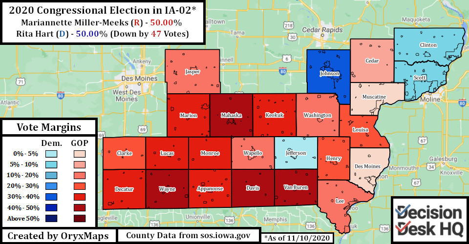 47 Vote lead in IA-02 Congressional Results 2020