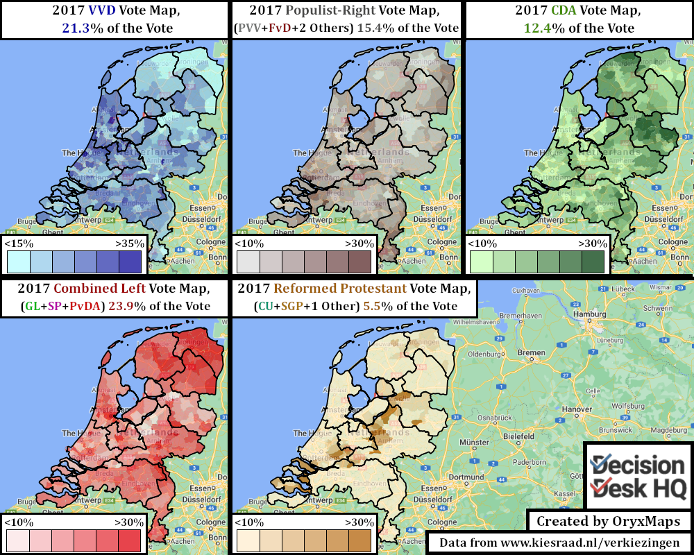 Electoral Vote Maps of Various Dutch Parties