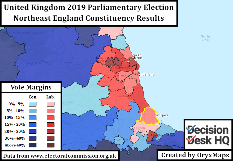2019 UK Parliamentary Election Results in the Northeast of England.