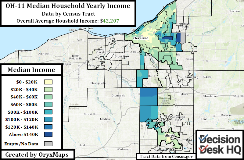 Median Household Income Map of OH-11