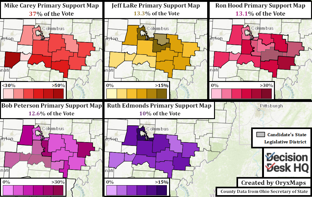 OH-15 Special Primary Republican Candidate Coalitions of Support by County