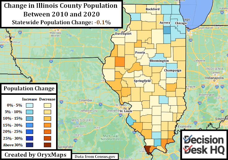 opulation Change between 2010 and 2020 in Illinois