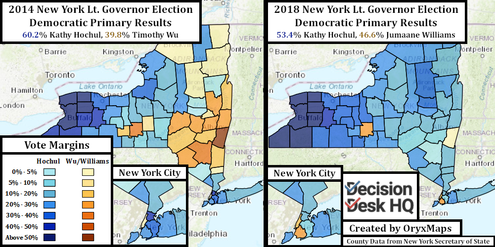 2014 and 2018 Statewide Lt. Governor Primary Maps