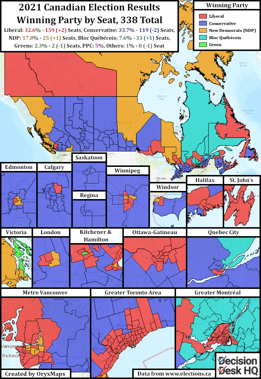 2021 Canadian Election Seat Map