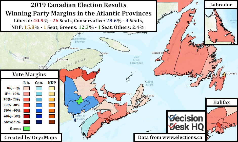 2019 Canadian Election Results in the Atlantic Provinces
