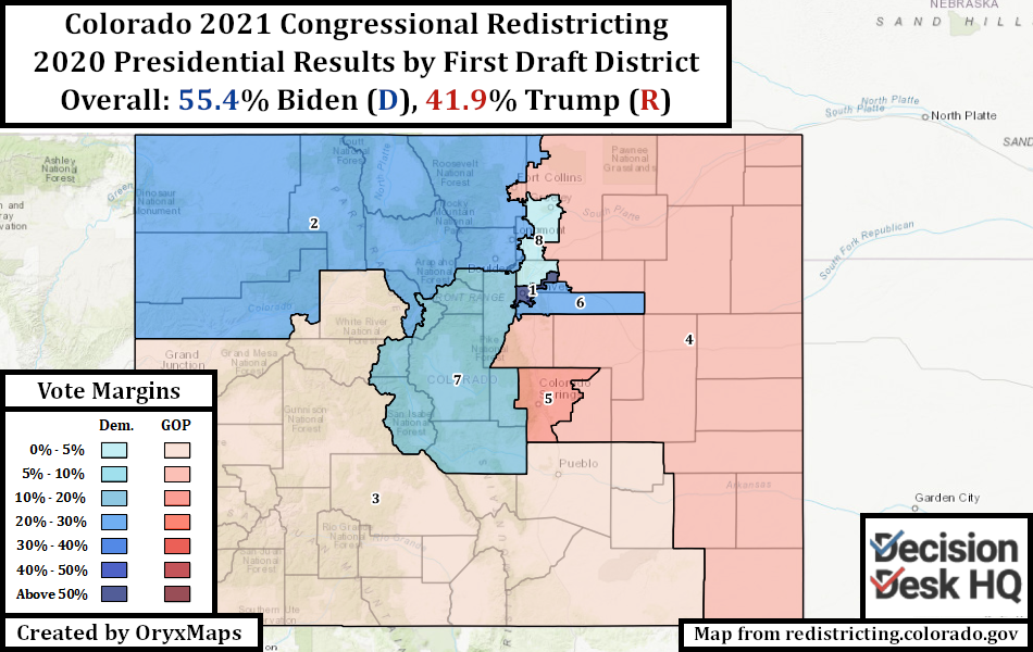 Colorado Preliminary Congressional Districts Oregon's Present State House Districts by 2020 Presidential Vote