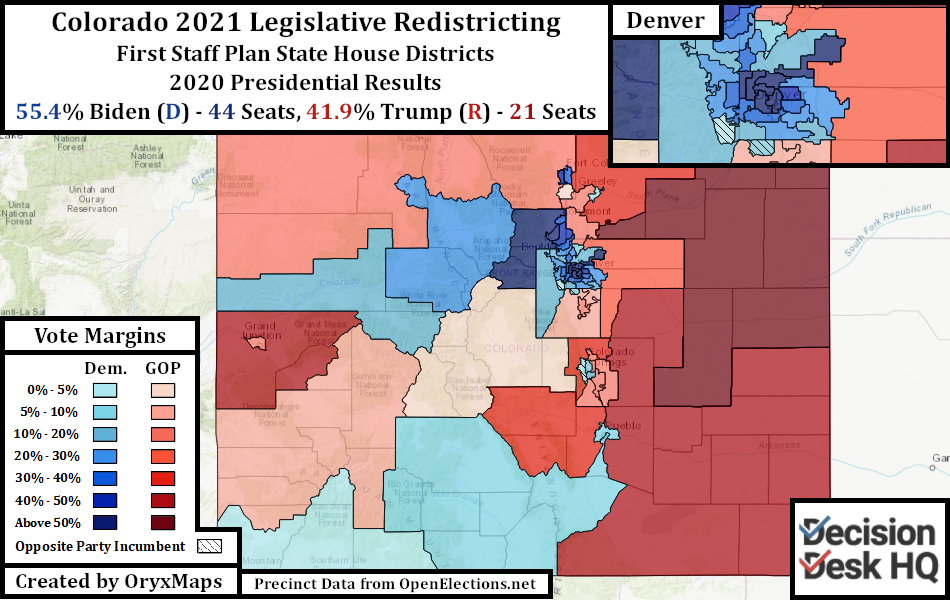 Colorado First Staff Plan State House Districts by 2020 Presidential Results