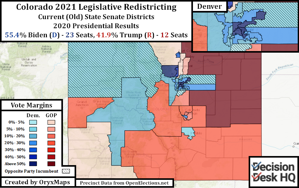 Colorado Present State Senate Districts by 2020 Presidential Results