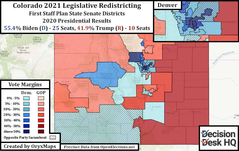 Colorado First Staff Plan Proposed State Senate Districts by 2020 Presidential Results