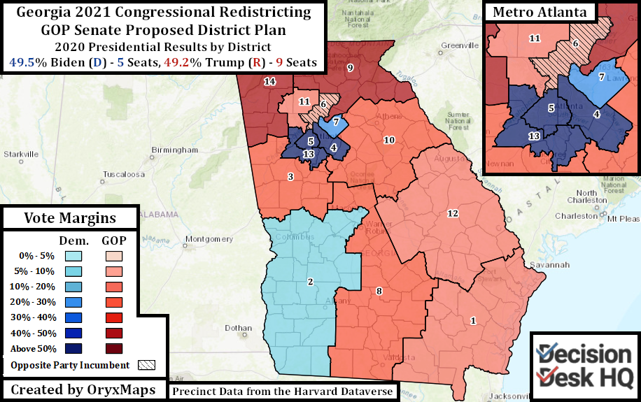 Georgia State Senate's Proposed Congressional Districts by 2020 Presidential Results