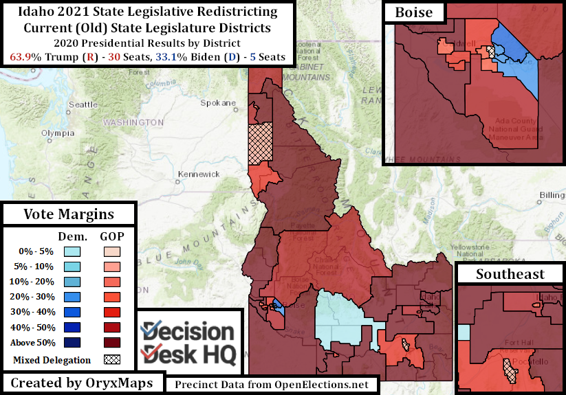 Current Idaho State Legislative Map by 2020 Presidential Results