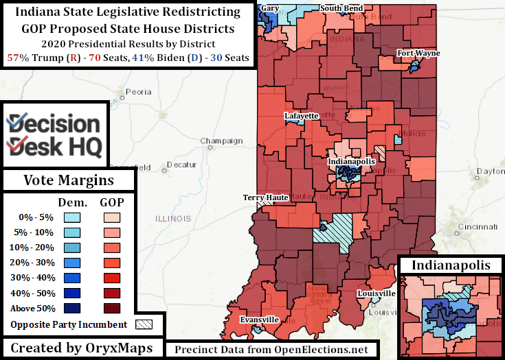 Proposed Indiana State House Map by 2020 Presidential Results