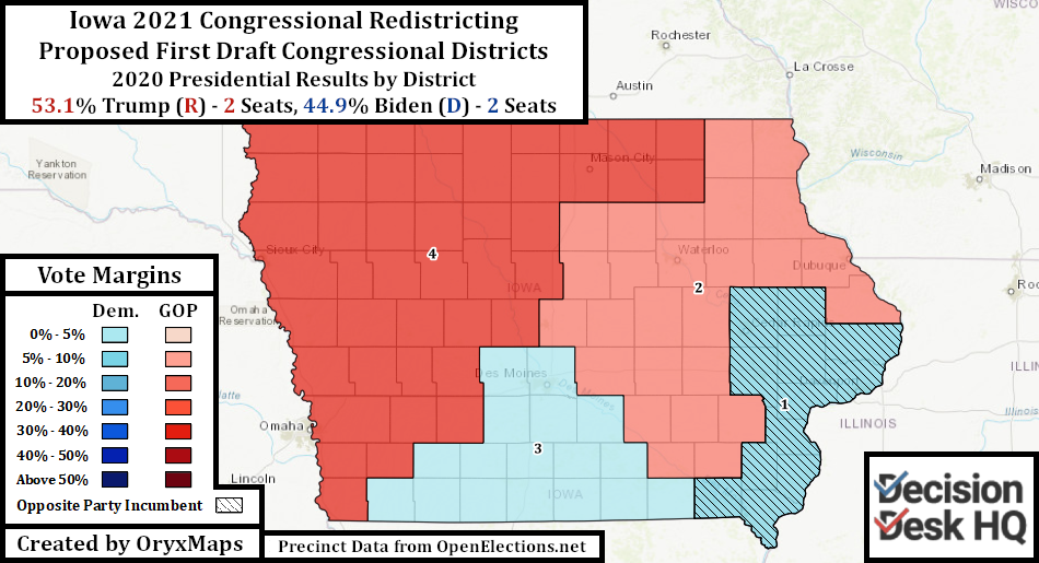 Iowa First Draft Congressional Districts by 2020 Presidential Results