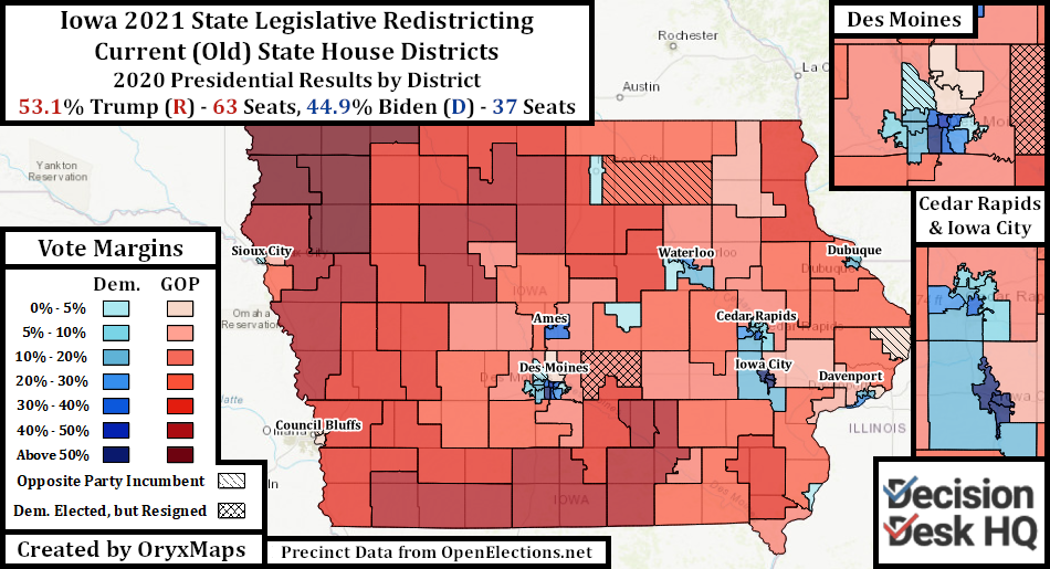 Iowa Current State House Districts by 2020 Presidential Results