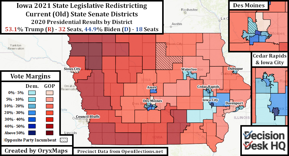 Iowa Current State Senate Districts by 2020 Presidential Results