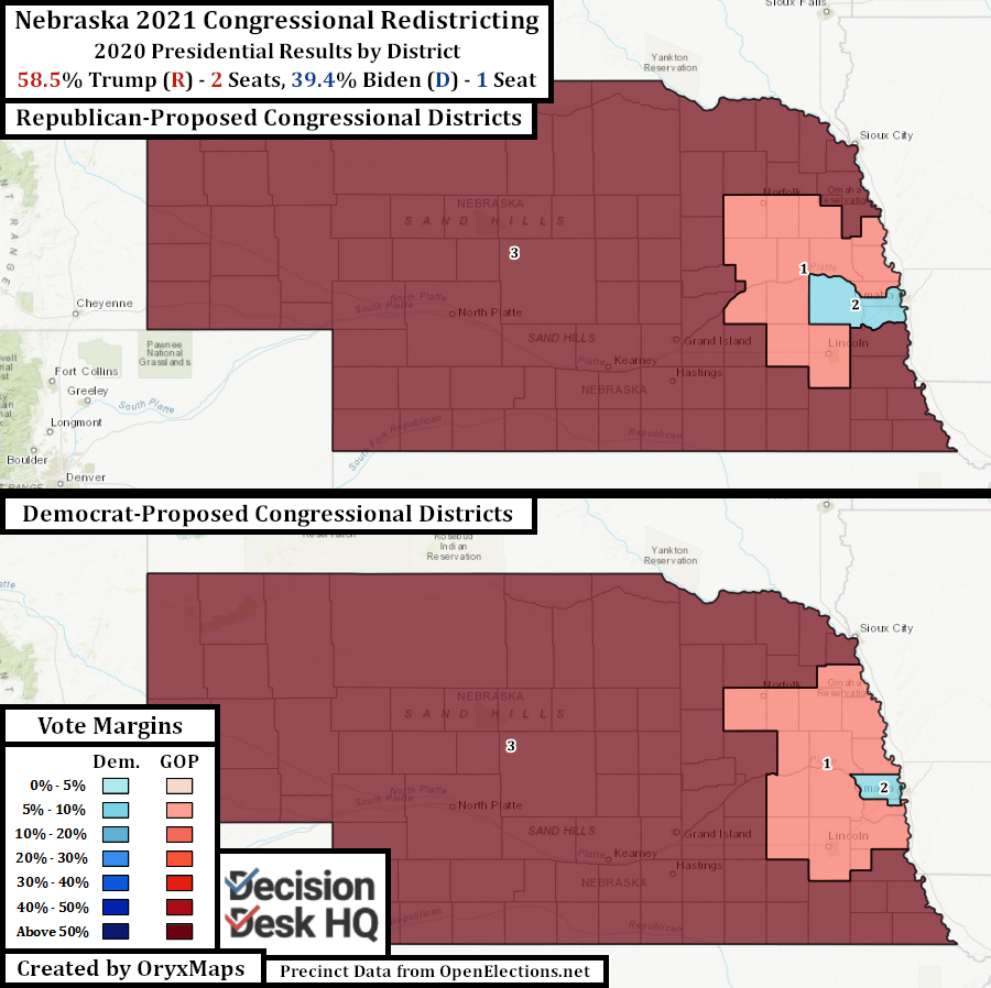 Proposed Nebraska Congressional District Map by 2020 Presidential Results