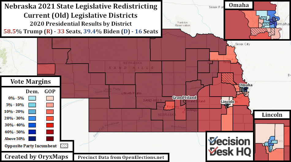 Current Nebraska State Legislative Map by 2020 Presidential Results