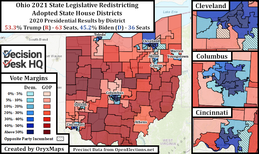 Ohio Adopted State House Districts by 2020 Presidential Results