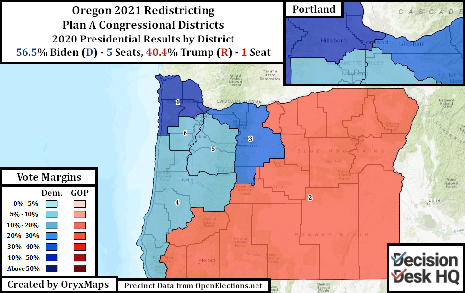 Oregon Plan A Congressional Map Oregon's Present State House Districts by 2020 Presidential Vote