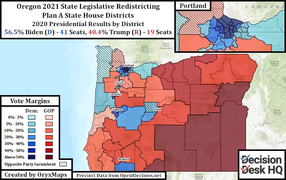 Oregon Plan A State House Districts Oregon's Present State House Districts by 2020 Presidential Vote