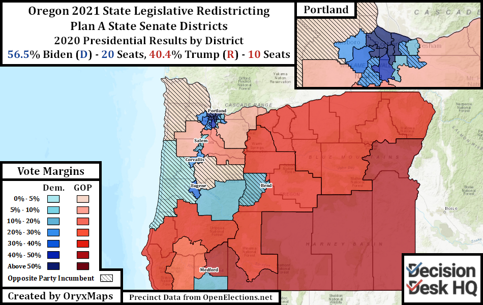 Oregon Plan A State Senate Districts Oregon's Present State House Districts by 2020 Presidential Vote