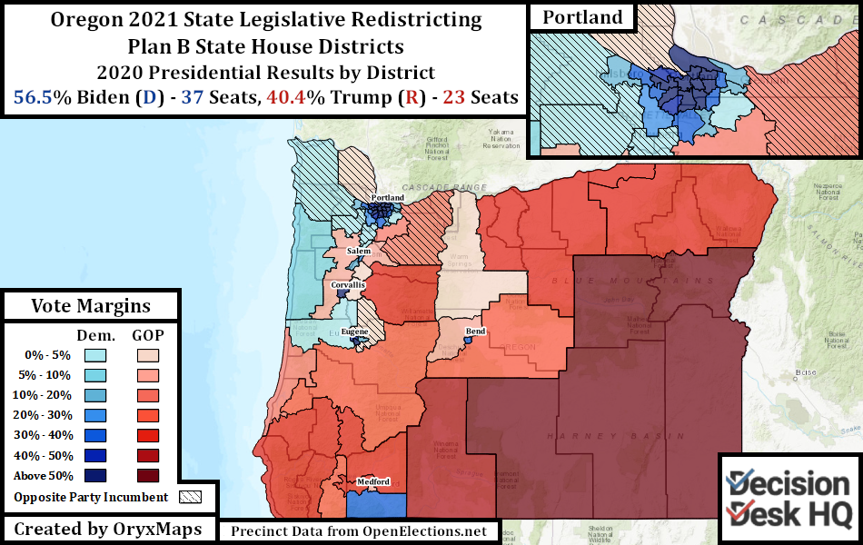 Oregon Plan B State House Districts Oregon's Present State House Districts by 2020 Presidential Vote