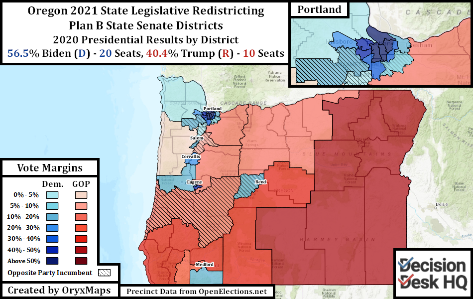 Oregon Plan B State Senate Districts by Oregon's Present State House Districts by 2020 Presidential Vote