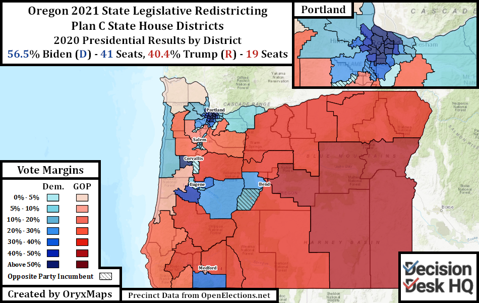 Oregon Plan C State House Districts Oregon's Present State House Districts by 2020 Presidential Vote