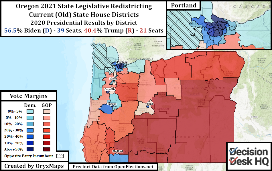 Oregon's Present State House Districts by 2020 Presidential Vote