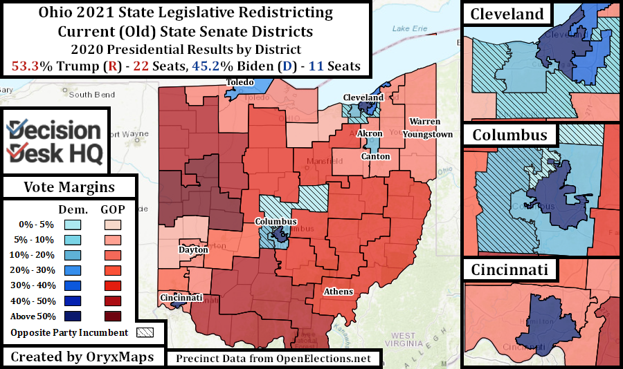 Ohio Current State Senate Districts by 2020 Presidential Results