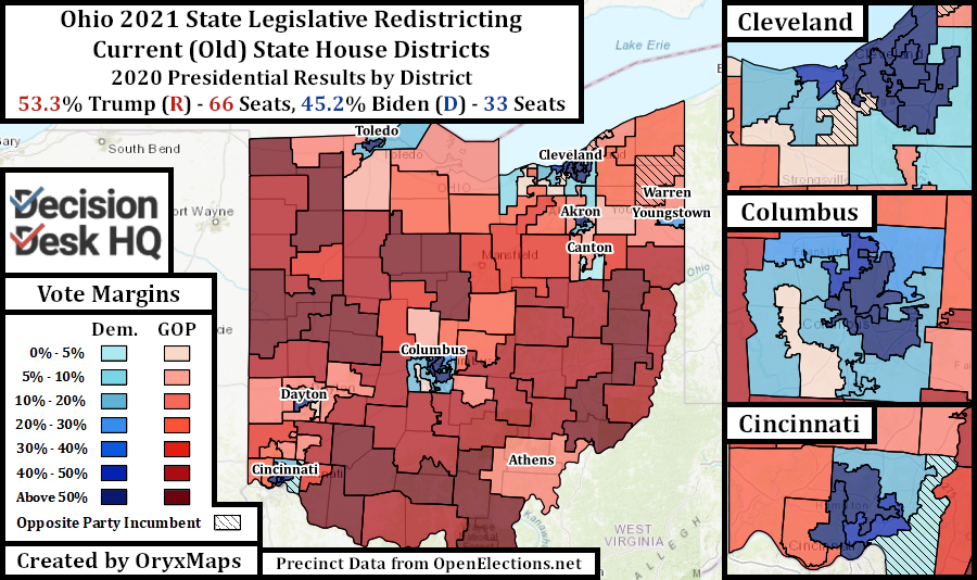 Ohio Current State House Districts by 2020 Presidential Results