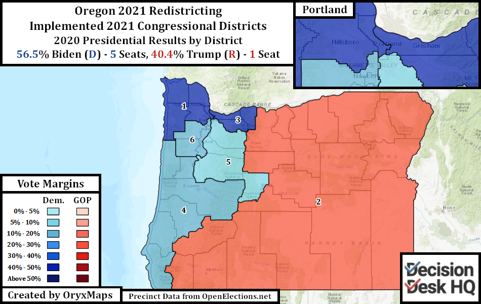 Oregon Implemented Congressional Districts by 2020 Presidential Results