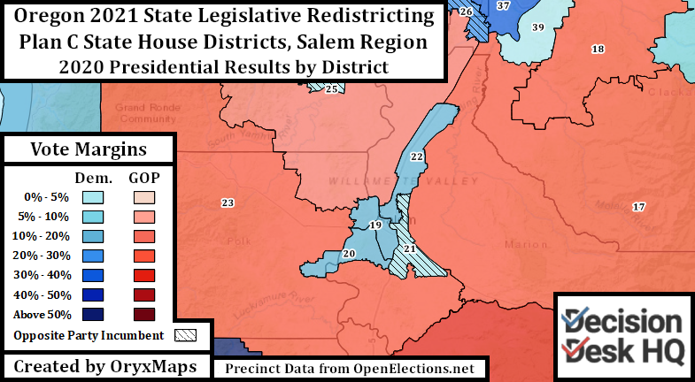 Oregon Plan C State House Districts in the Salem Area Oregon's Present State House Districts by 2020 Presidential Vote