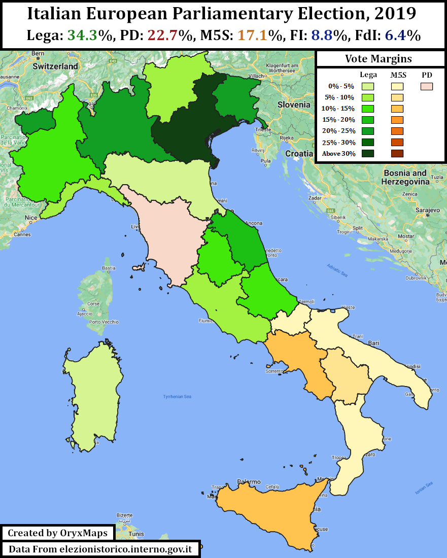 Italian 2019 EU Election by Region